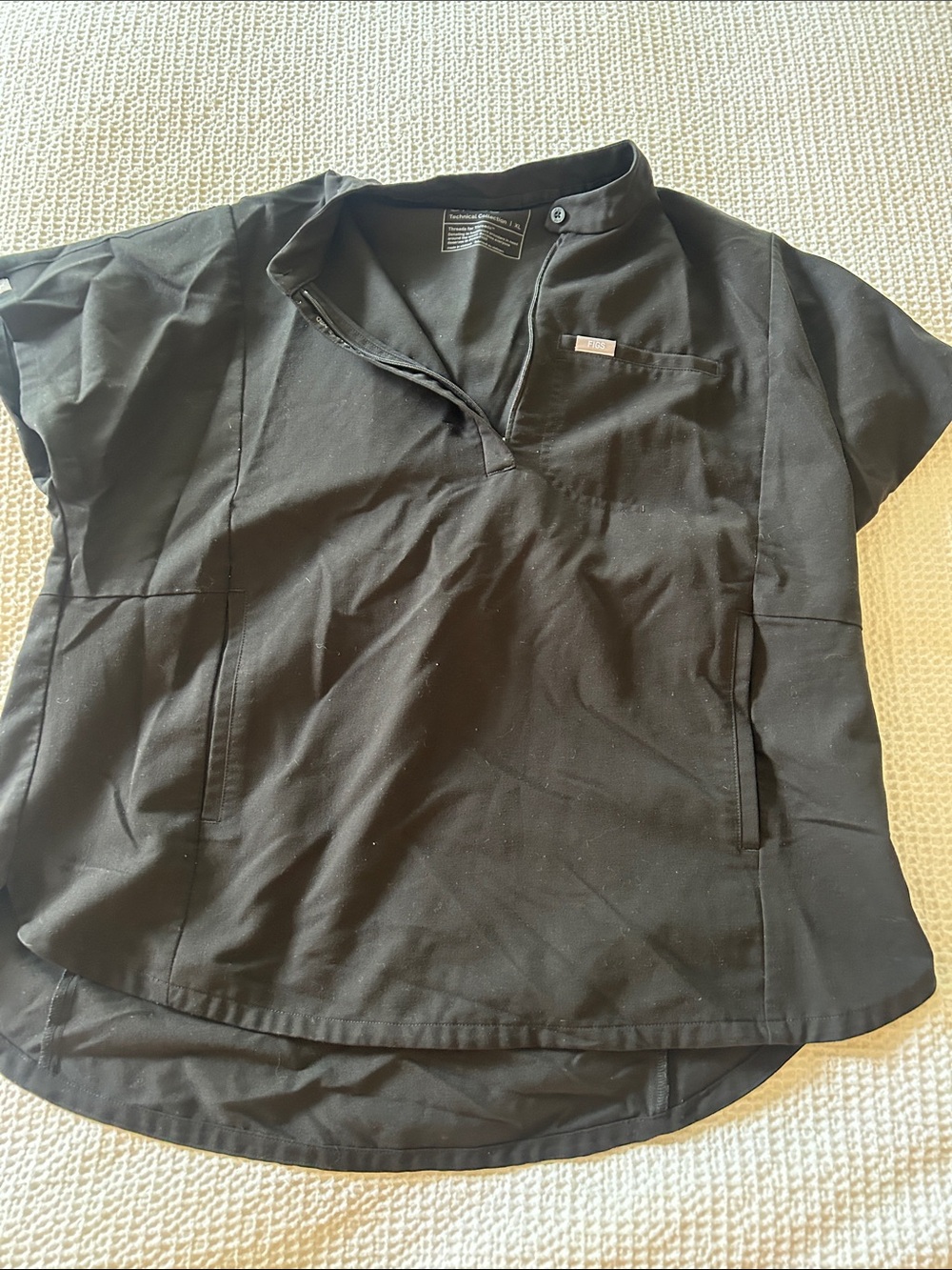 FIGS Black Medical Scrub Top with V-Neck Detail